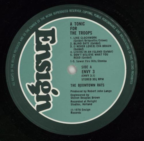 The Boomtown Rats A Tonic For The Troops vinyl LP album (LP record) UK RATLPAT867564
