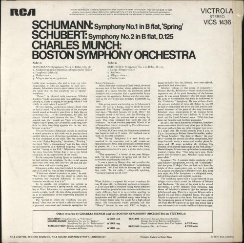The Boston Symphony Orchestra Schumann: Symphony No. 1 "Spring" / Schubert: Symphony No. 2 vinyl LP album (LP record) UK XJ8LPSC848773