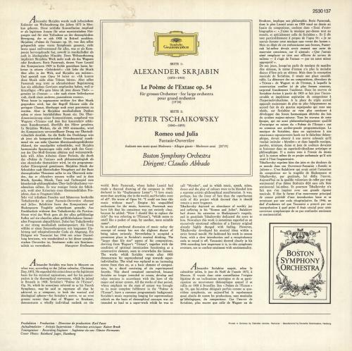 The Boston Symphony Orchestra Scriabin: Poem Of Ecstasy/ Tchaikovsky: Romeo And Juliet vinyl LP album (LP record) German XJ8LPSC723978
