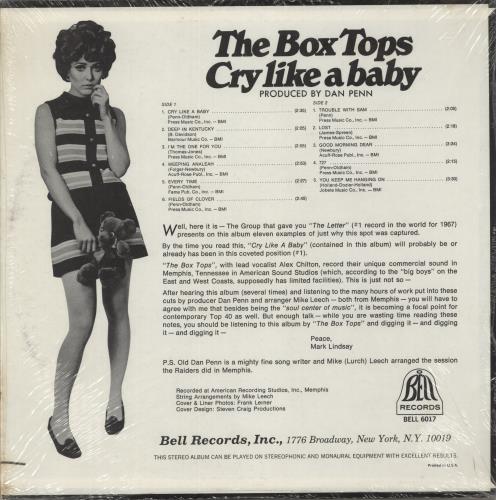 The Box Tops Cry Like A Baby - Deletion cut + Shrink vinyl LP album (LP record) US BXTLPCR871920