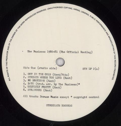 The Business 1980-81 Official Bootleg vinyl LP album (LP record) UK NESLPOF837264