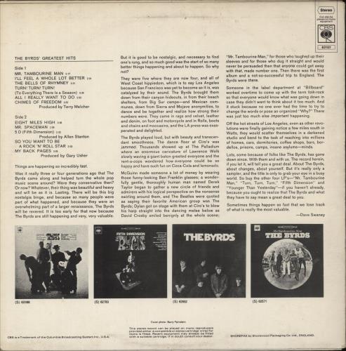 The Byrds Greatest Hits - 2nd Stereo vinyl LP album (LP record) UK BYRLPGR351091