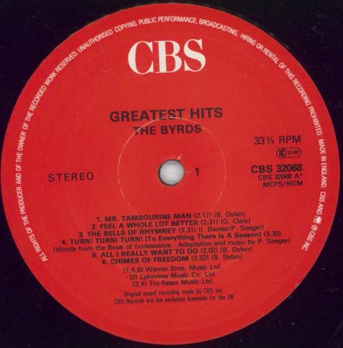 The Byrds Greatest Hits - red label vinyl LP album (LP record) UK BYRLPGR375405