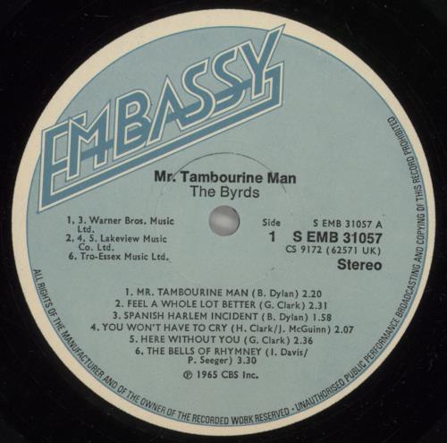 The Byrds Mr Tambourine Man vinyl LP album (LP record) UK BYRLPMR316121
