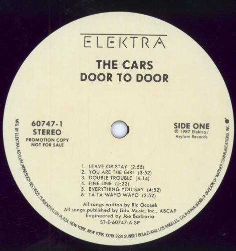 The Cars Door To Door vinyl LP album (LP record) US C-RLPDO799089