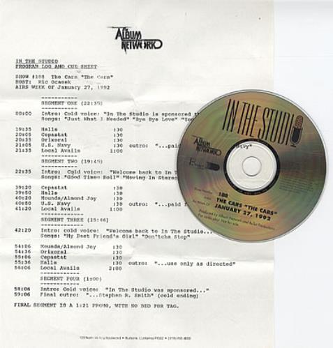 The Cars In The Studio - The Cars CD album (CDLP) US C-RCDIN119918