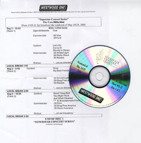 The Cars Superstar Concert Series CD-R acetate US C-RCRSU323574