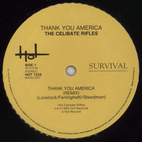 The Celibate Rifles Thank You America 12" vinyl single (12 inch record / Maxi-single) Australian RIF12TH863300