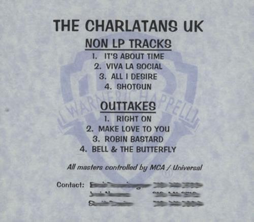The Charlatans [UK] Non LP Tracks / Outtakes CD-R acetate UK CHACRNO391711