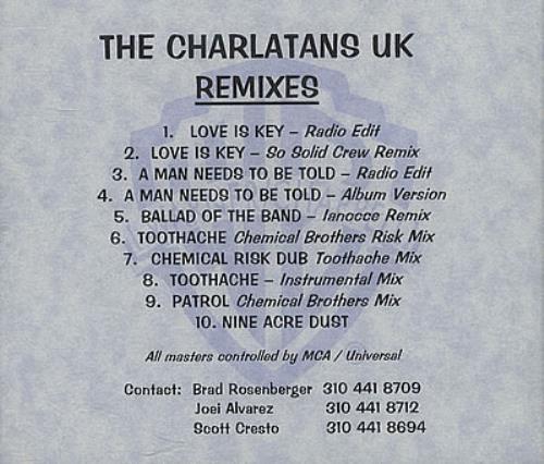 The Charlatans [UK] Remixes CD-R acetate US CHACRRE370541