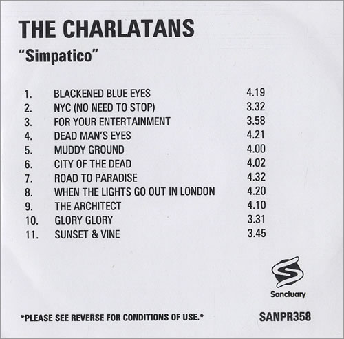 The Charlatans [UK] Simpatico CD-R acetate UK CHACRSI472167
