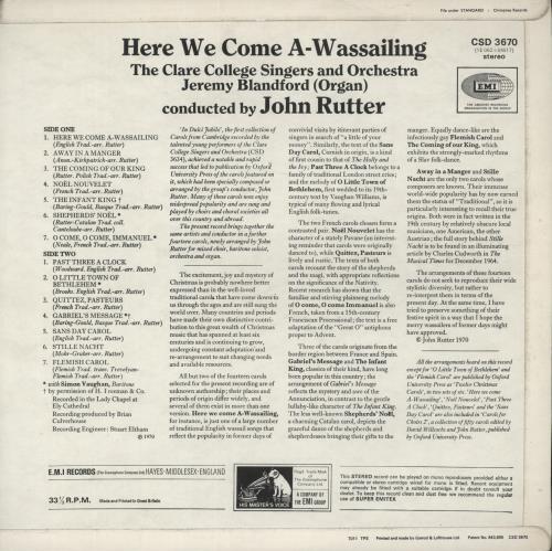 The Choir Of Clare College Here We Come A - Wassailing vinyl LP album (LP record) UK -H6LPHE887077