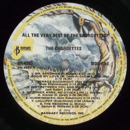 The Chordettes All The Very Best Of The Chordettes vinyl LP album (LP record) New Zealand VJ-LPAL875942