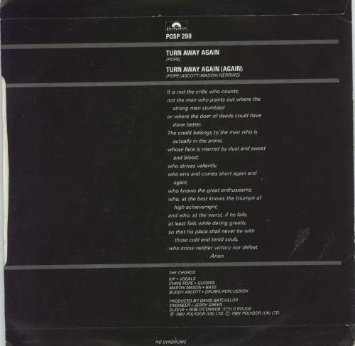 The Chords Turn Away Again 7" vinyl single (7 inch record / 45) UK TCD07TU661360