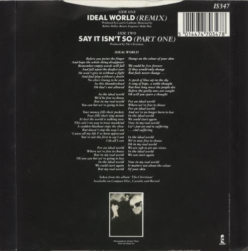 The Christians Ideal World (Remix) 7" vinyl single (7 inch record / 45) UK CTN07ID243131