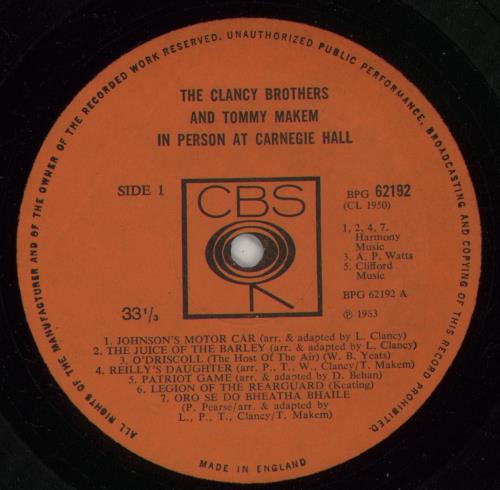 The Clancy Brothers & Tommy Makem In Person At Carnegie Hall vinyl LP album (LP record) UK X4TLPIN873449