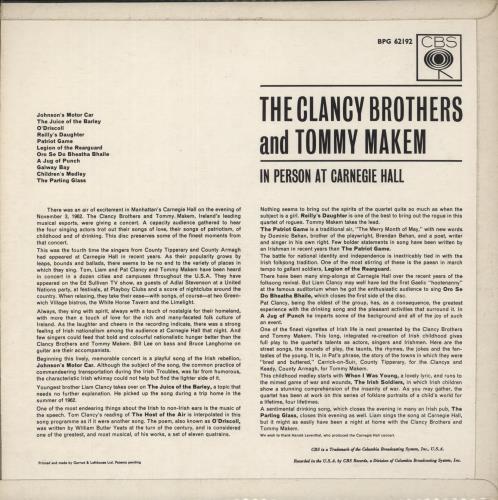 The Clancy Brothers & Tommy Makem In Person At Carnegie Hall vinyl LP album (LP record) UK X4TLPIN873449