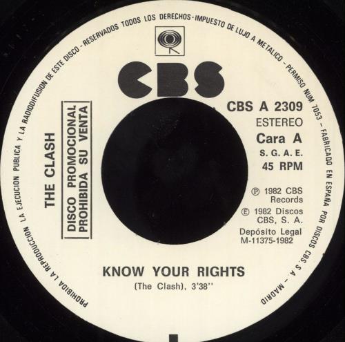 The Clash Know Your Rights 7" vinyl single (7 inch record / 45) Spanish CSH07KN727416
