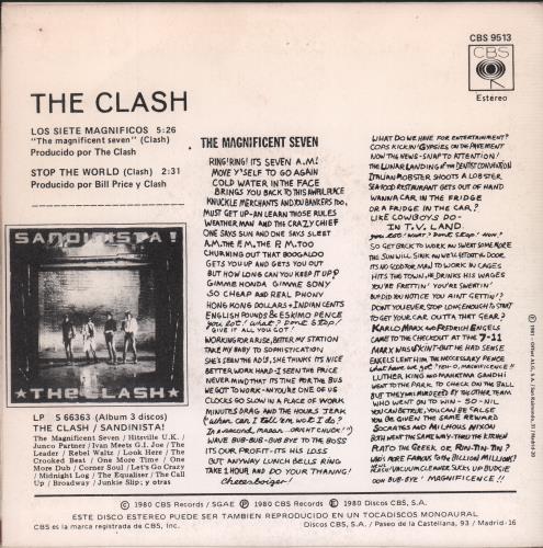 The Clash Los 7 Magnificos 7" vinyl single (7 inch record / 45) Spanish CSH07LO671864