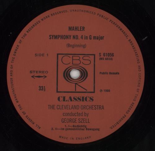The Cleveland Orchestra Mahler: Symphony No. 4 vinyl LP album (LP record) UK WYJLPMA658885