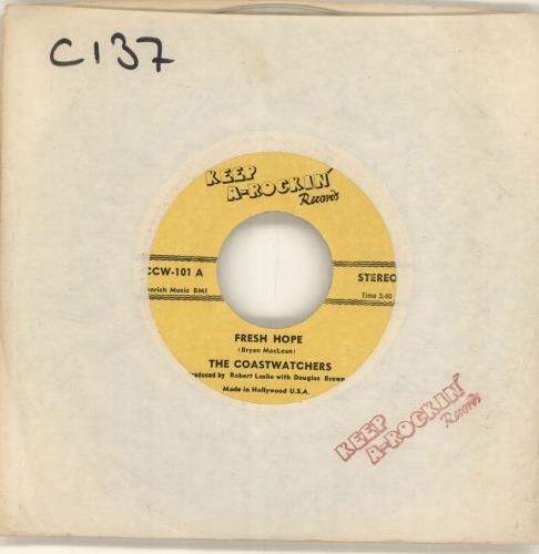 The Coastwatchers Fresh Hope/ The Silent Driver - Clear Vinyl 7" vinyl single (7 inch record / 45) US YV307FR693479