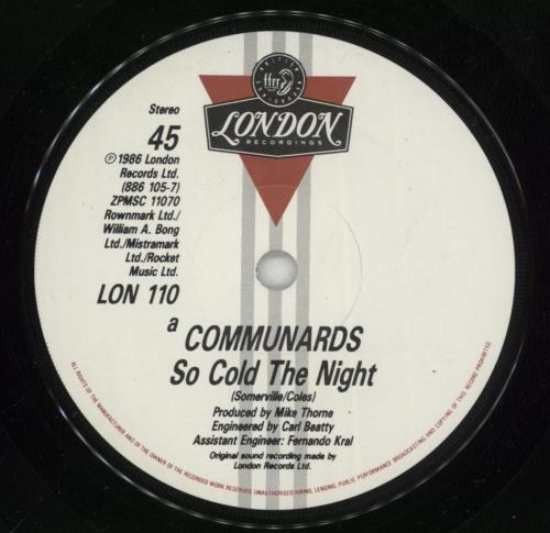 The Communards So Cold The Night - Hype-Stickered 7" vinyl single (7 inch record / 45) UK COM07SO868176