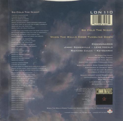 The Communards So Cold The Night - Hype-Stickered 7" vinyl single (7 inch record / 45) UK COM07SO868176