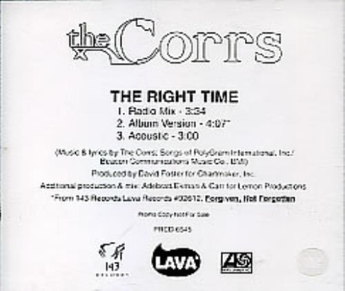 The Corrs The Right Time CD single (CD5 / 5") US ORRC5TH130048