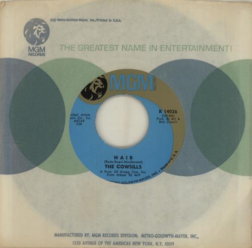 The Cowsills Hair 7" vinyl single (7 inch record / 45) US CWS07HA686110