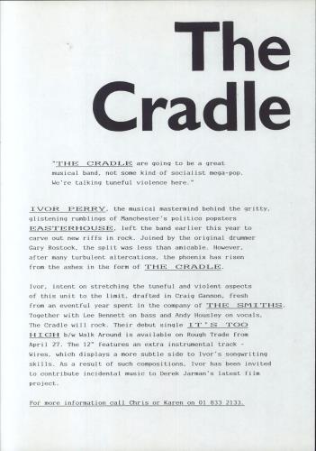 The Cradle It's Too High + Press Release 12" vinyl single (12 inch record / Maxi-single) UK TGX12IT832086