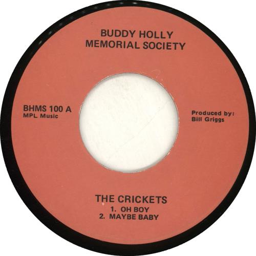 The Crickets Buddy Holly Memorial Society 7" vinyl single (7 inch record / 45) US CKT07BU705588