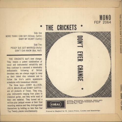 The Crickets Don't Ever Change 7" vinyl single (7 inch record / 45) UK CKT07DO875916