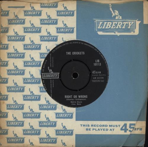 The Crickets Right Or Wrong 7" vinyl single (7 inch record / 45) UK CKT07RI705585