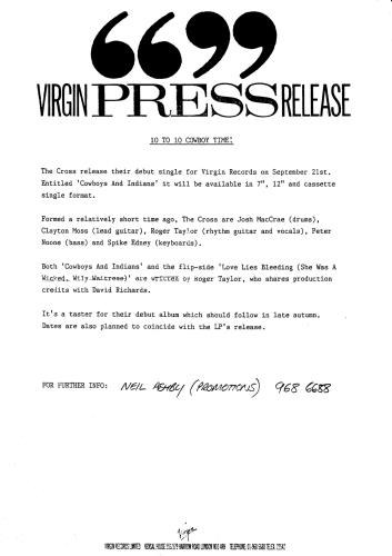 The Cross Cowboys & Indians 12" vinyl single (12 inch record / Maxi-single) UK CRO12CO567374
