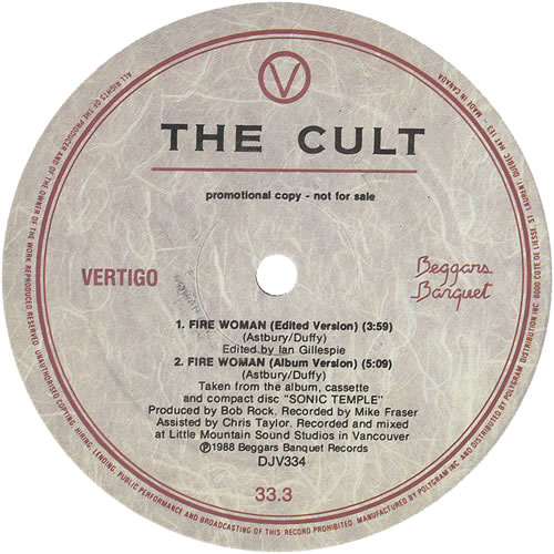 The Cult Fire Woman 12" vinyl single (12 inch record / Maxi-single) Canadian CLT12FI477321
