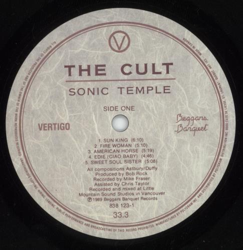 The Cult Sonic Temple vinyl LP album (LP record) Canadian CLTLPSO345069