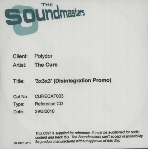 The Cure Disintegration 3x3x3 - Sampler CD-R acetate UK CURCRDI661812