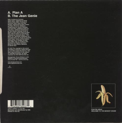 The Dandy Warhols Plan A - Blue Vinyl 7" vinyl single (7 inch record / 45) UK TDW07PL265018