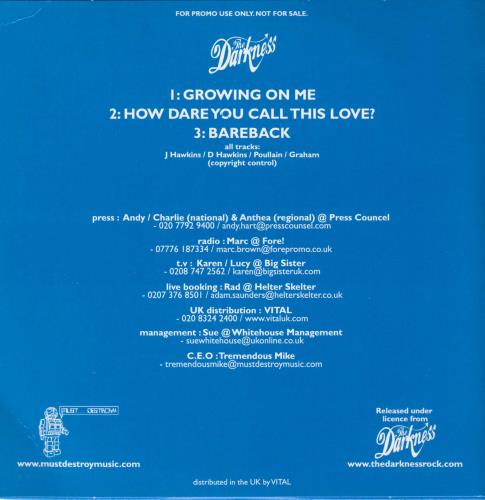The Darkness Growing On Me CD single (CD5 / 5") UK D/KC5GR249448