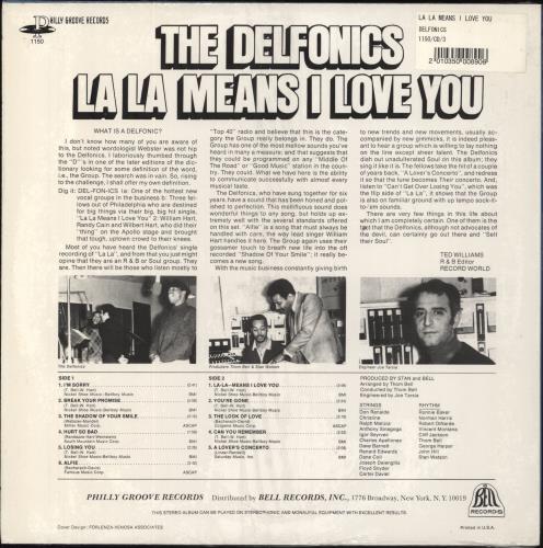 The Delfonics La La Means I Love You - 180gm Vinyl vinyl LP album (LP record) US ICZLPLA831037