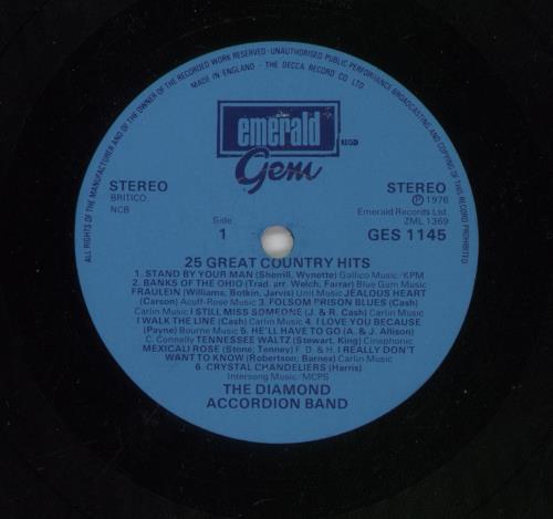 The Diamond Accordion Band 25 Great Country Hits vinyl LP album (LP record) UK 9JELPGR870333