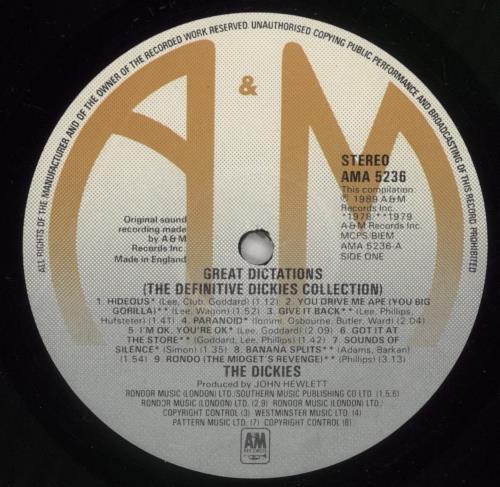 The Dickies Great Dictations [The Definitive Dickies Collection] vinyl LP album (LP record) UK DICLPGR353293