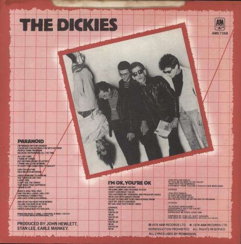 The Dickies Paranoid - Clear Vinyl 7" vinyl single (7 inch record / 45) UK DIC07PA115077