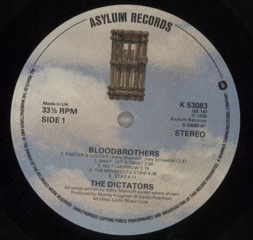 The Dictators Bloodbrothers vinyl LP album (LP record) UK TD1LPBL278028