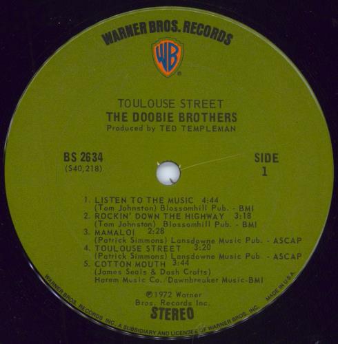 The Doobie Brothers Toulouse Street - 1st vinyl LP album (LP record) US DOOLPTO798312