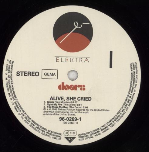 The Doors Alive She Cried vinyl LP album (LP record) German DORLPAL333491