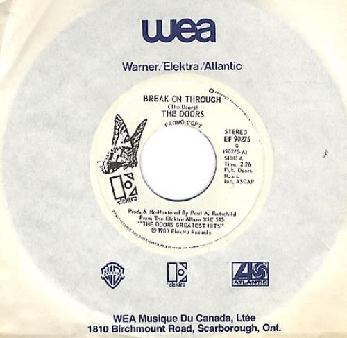 The Doors Break On Through 7" vinyl single (7 inch record / 45) Canadian DOR07BR216073