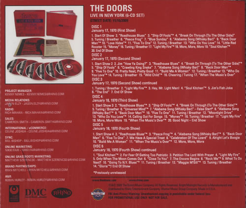 The Doors Live In New York CD-R acetate US DORCRLI492741