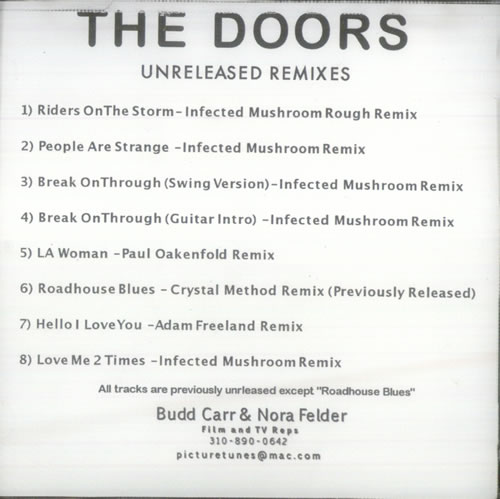 The Doors Unreleased Remixes CD-R acetate US DORCRUN543633
