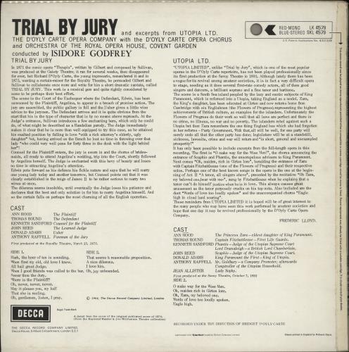 The D'Oyly Carte Opera Company Trial By Jury vinyl LP album (LP record) UK 2EPLPTR765273